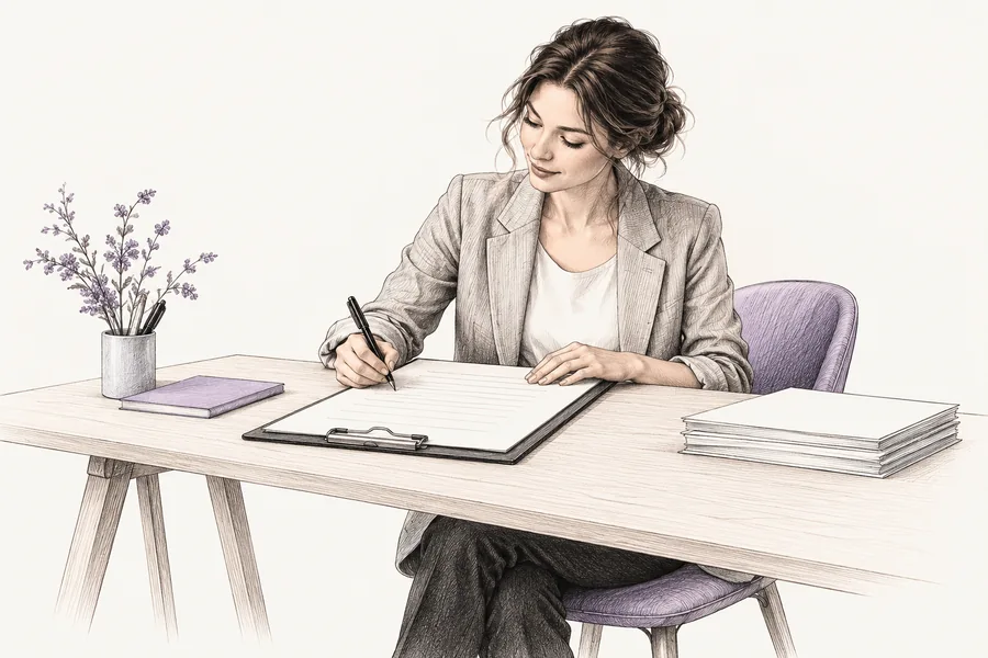 Ink sketch of a recruiter preparing a job brief